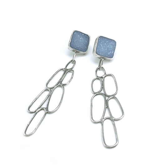 Sparkly blue druzy dangle earrings with organic oval drops