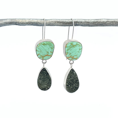 Turquoise and black druzy earrings