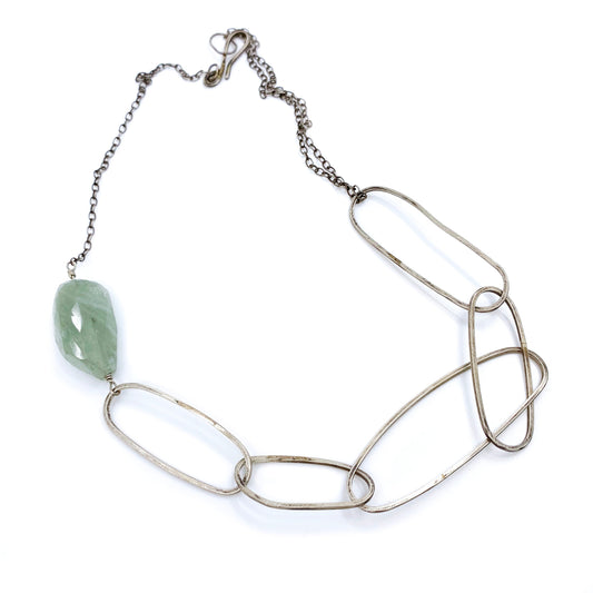 Faceted aquamarine necklace with organic sterling silver links