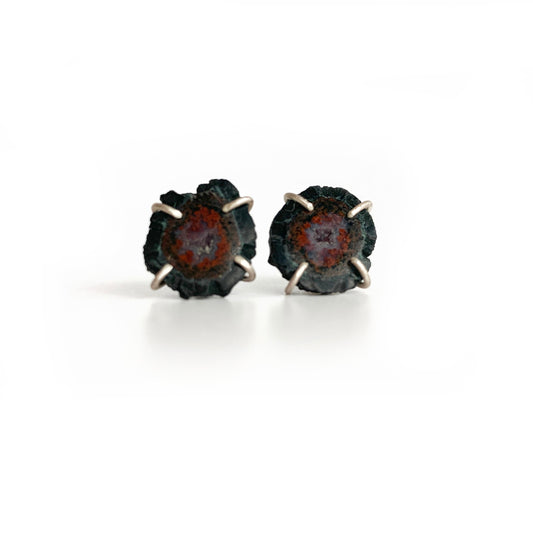 Baby geodes prong set post earrings