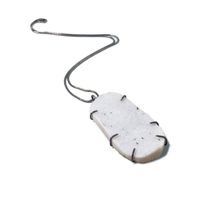 Large white druzy prong set necklace