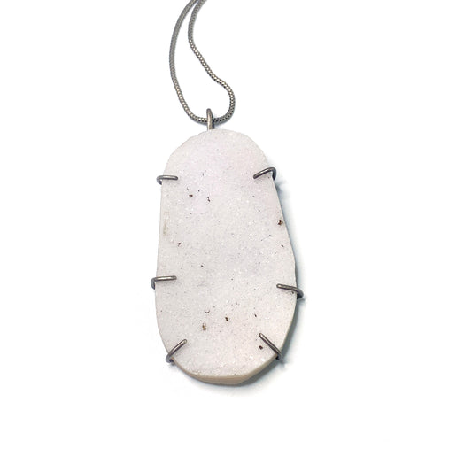 Large white druzy prong set necklace