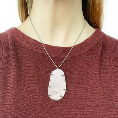 Large white druzy prong set necklace