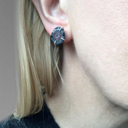 Baby geodes prong set post earrings